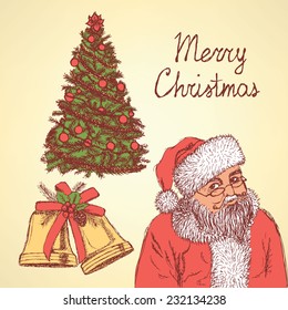 Sketch Christmas set in vintage style, vector 