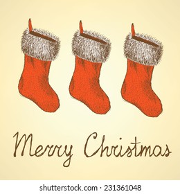 Sketch Christmas stocking in vintage style, vector