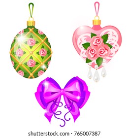 Sketch with Christmas tree decorations different forms isolated on white background. Colorful festive glass baubles. Template of poster, invitation, other card. Vector cartoon close-up illustration.
