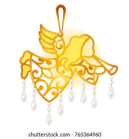 Sketch with Christmas tree decorations form of flying angel isolated on white background. Colorful festive baubles. Template of poster, invitation, other card. Vector cartoon close-up illustration.
