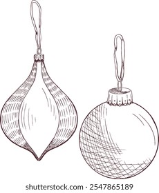 Sketch Christmas tree decorations glass balls. Vector illustration