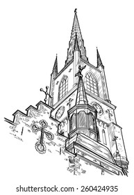 sketch of the church. vector illustration