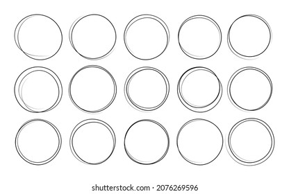 Sketch circle set, hand drawn round circlular border frame collection.