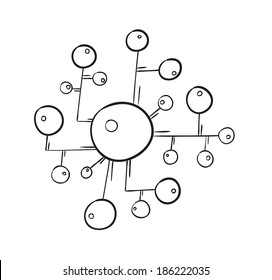 sketch of the circles connected by lines on white background