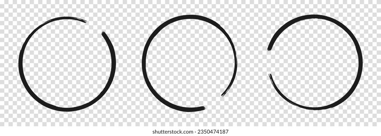 Esbozo de doodles circulares con un marcador. Conjunto de marcos circulares. Forma redondeada dibujada a mano de la colección. Ilustración vectorial en un fondo transparente.