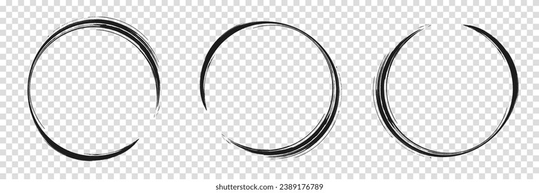 Sketch of circular doodles with a marker. Set of circular frames. Collection hand drawn round shape. Vector illustration on a transparent background.