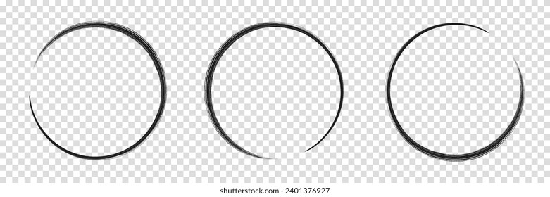Sketch of circular doodles with a marker. Set of circular frames. Collection hand drawn round shape. Vector illustration on a transparent background.