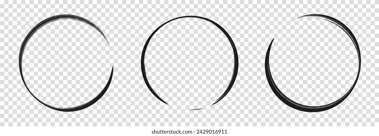 Sketch of circular doodles with a marker. Set of circular frames. Collection hand drawn round shape. Vector illustration on a transparent background.