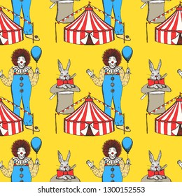 Sketch circus  in vintage style, vector seamless pattern