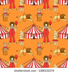 Sketch circus  in vintage style, vector seamless pattern
