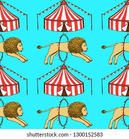 Sketch circus  in vintage style, vector seamless pattern