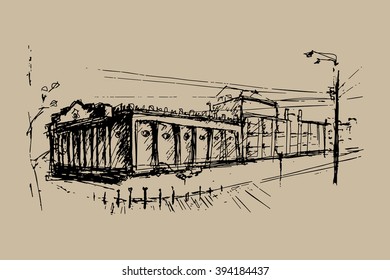 Sketch city ink. Vector graphics.