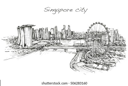 sketch city scape,of Singapore skyline, free hand draw illustration vector