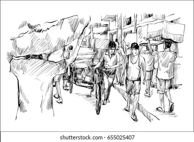 2,155 India street sketch Images, Stock Photos & Vectors | Shutterstock
