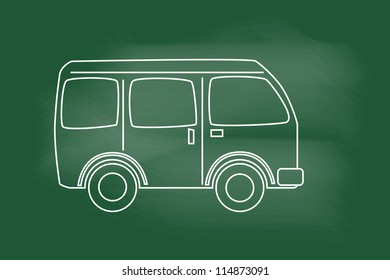 sketch of Classic Camping Microbus / Bus on blackboard