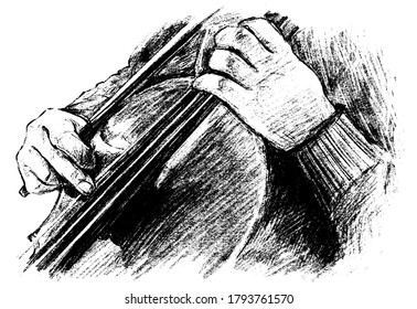 Sketch of the classical musician is playing instrument hand draw 