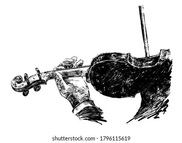 Sketch of the classical musician playing violin hand draw 