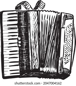 Sketch of classical vintage wind musical instrument accordion