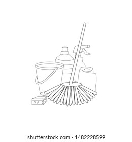 Sketch cleaning objects collection. Vector outline hand drawn isolated cleaning products set.