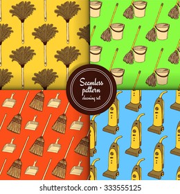 Sketch cleaning set in vintage style, vector