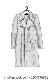 
Sketch cloak on a hanger.Hand drawn vector illustration in vintage style. Isolated object on white background.
