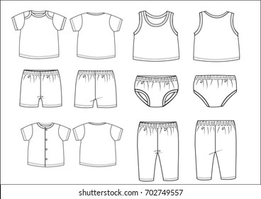 sketch clothing, baby body illustration, fashion baby clothing, front and back view ,illustrator 