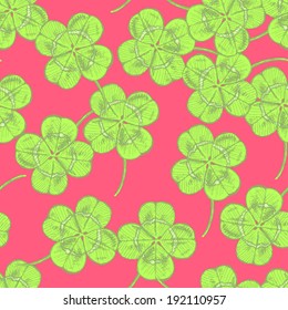 Sketch clover, vector vintage seamless pattern, saint Patrick day symbol