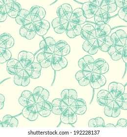 Sketch clover, vector vintage seamless pattern, saint Patrick day symbol