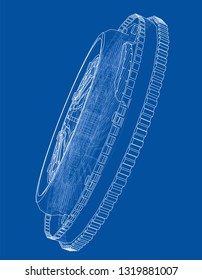 Sketch of clutch basket for the car. Vector rendering of 3d. Wire-frame style. The layers of visible and invisible lines are separated