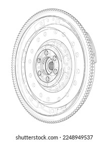 Sketch of clutch basket for the car. Vector rendering of 3d. Wire-frame style. The layers of visible and invisible lines are separated