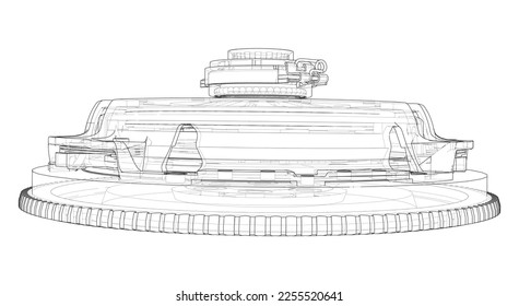 Esbozo de la cesta del embrague para el coche. Representación vectorial de 3d. Estilo de marco de cables. Las capas de líneas visibles e invisibles están separadas