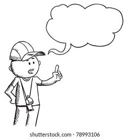Sketch of a coach speaking something