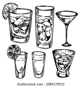 Sketch of cocktail glasses. Vector illustration