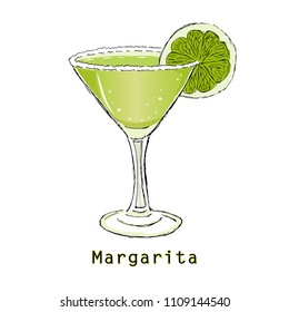 Sketch of cocktail margarita on a white background. Vector illustration.