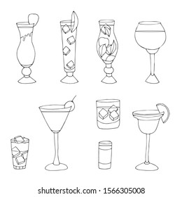 Sketch cocktails collection. Hand drawn bar set. Vector illustration.