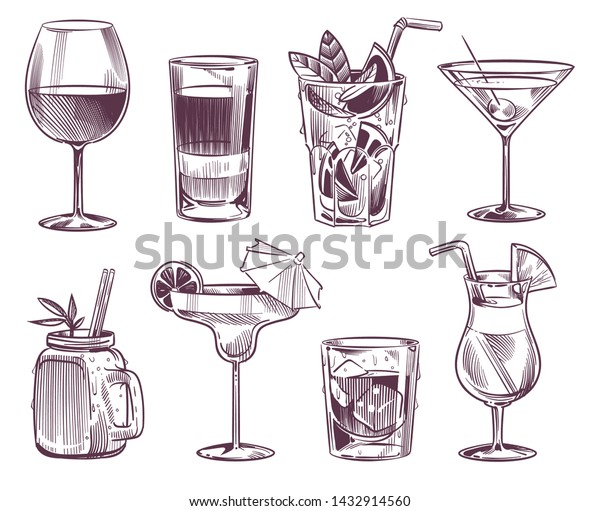 Sketch Cocktails Hand Drawn Cocktail Alcohol Stock Vector (royalty Free 