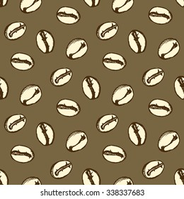 Sketch coffee beans in vintage style, vector seamless pattern