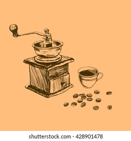 Sketch coffee branch set.Hand drawn vintage illustrations.