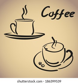boceto de taza de café, icono estilizado vectorial. Dibujado a mano