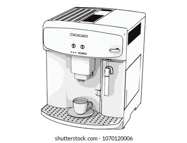 sketch of a coffee machine vector