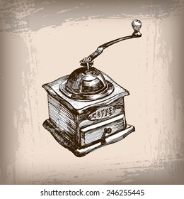 Sketch coffee mill. Vector illustration