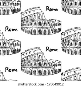 Sketch Coliseum, vector vintage seamless pattern eps 10