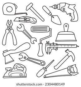 Sketch Collection Building Tools Hand Drawn Doodle Style Elements.