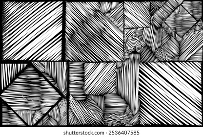 sketch collection of white hatched lines pattern with black background