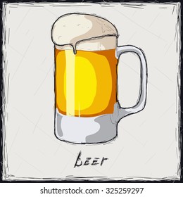 Sketch color illustration. Sign. Glass of beer
