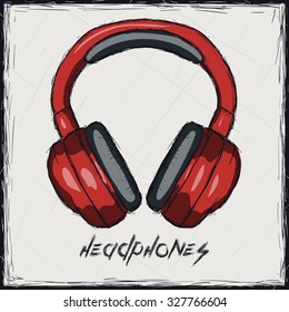 Sketch color illustration. Sign. Headphones