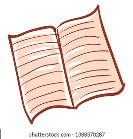 Sketch and color pencil drawing of an open brown-colored notebook with few blank lines  vector  color drawing or illustration