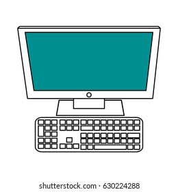 sketch color silhouette blue display computer desk with keyboard