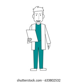 Sketch Color Silhouette Full Body Caricature Doctor Male With Document In Hands