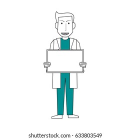 Sketch Color Silhouette Full Body Caricature Doctor Male With Poster